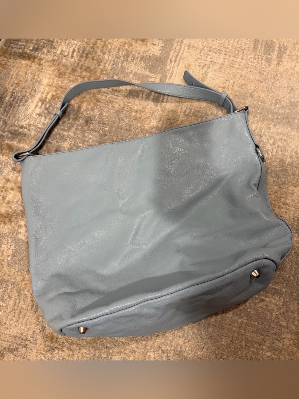 Time For Me Slouchy Light Blue 100% Genuine Leather Hobo Shoulder Bag Purse